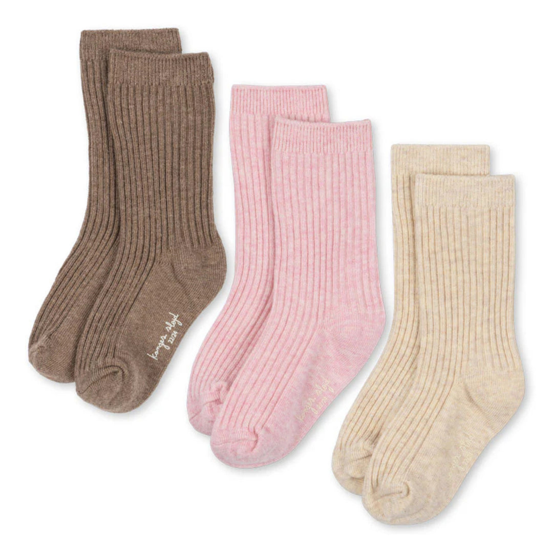 Ribb sokkar, 3 pør, Rose Mix