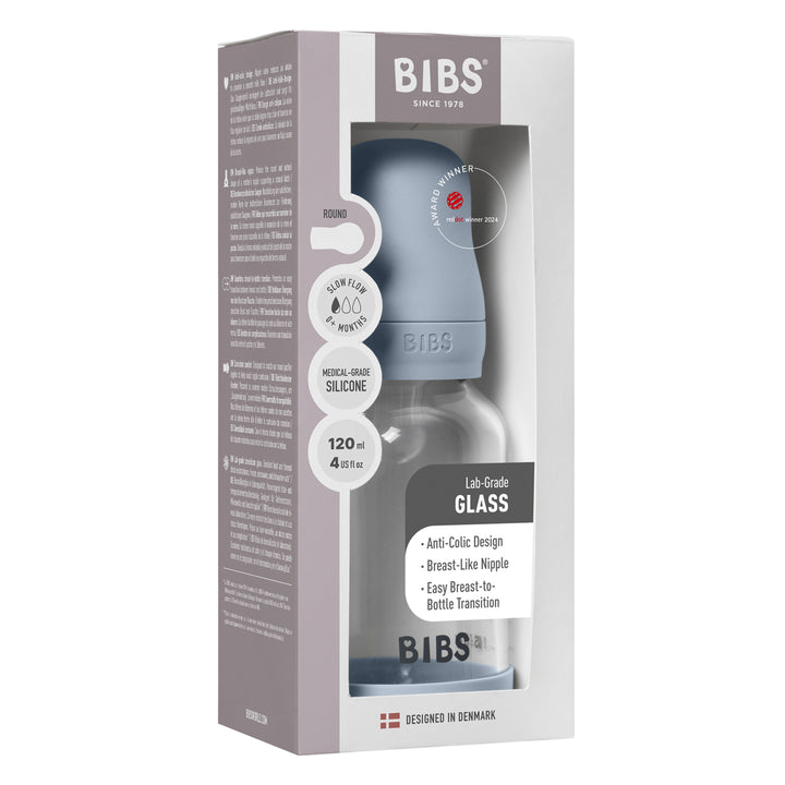 Glerflaska, 120 ml, Sílikon, Baby Blue