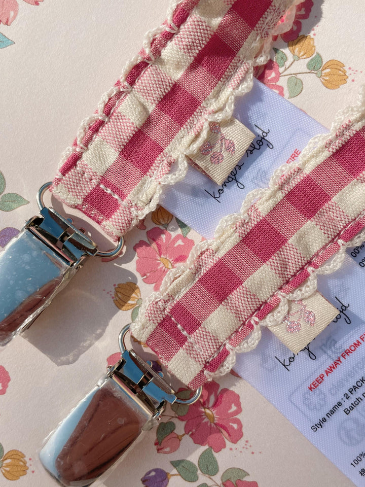 Snuðukeðjur, 2 stk, Bubblegum Check