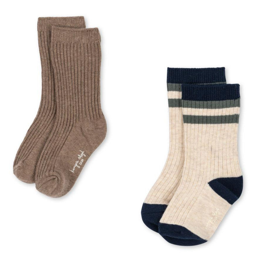 Ribb sokkar, 2 pør, Navy Stripe